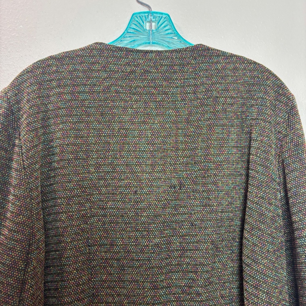 Leslie Fay Blazer Women 16WP Green Metallic Tweed Button Front Jacket Academia - Picture 12 of 13